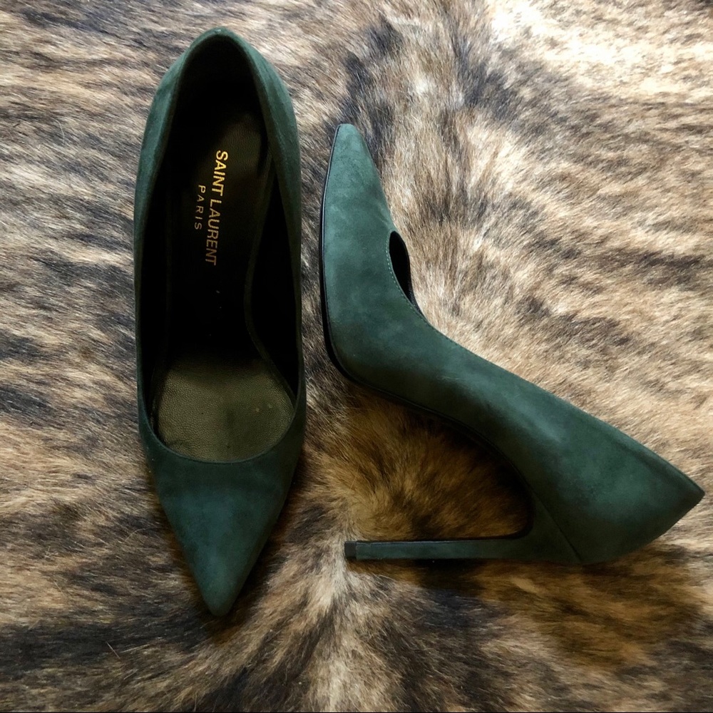 Saint Laurent Kid Scamosciato Dark Leaf Heels